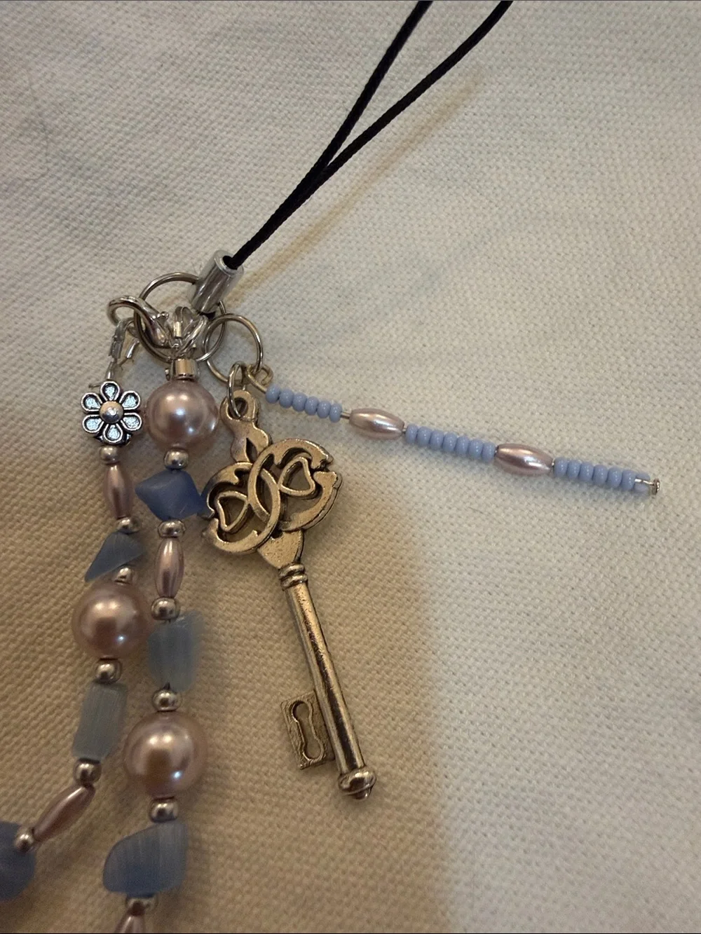 Blue Beaded Key Charm Wristlet